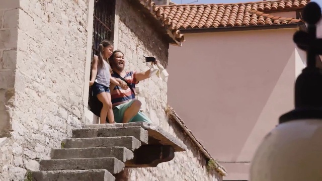 Video Reference: Smile, Temple, Shorts, Stairs, Travel, Leisure, Fun, Facade, Wood, T-shirt