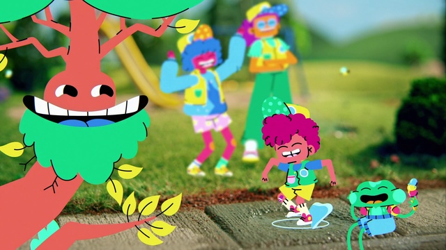 Video Reference: Facial expression, Cartoon, Green, Nature, Natural environment, Happy, Organism, Grass, People in nature, Sky