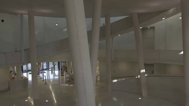 Video Reference: Fixture, Floor, Composite material, Flooring, Glass, Tints and shades, Ceiling, Space, Wood, Column