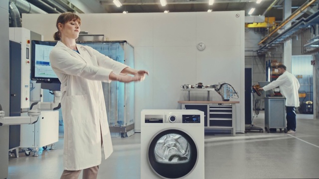Video Reference: Washing machine, Clothes dryer, Scientist, White coat, Researcher, Gas, Home appliance, Research, Laundry, Service
