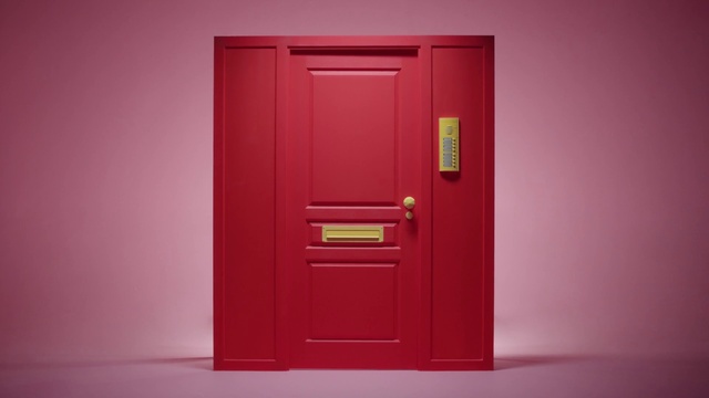 Video Reference: Door, Purple, Fixture, Wood, Rectangle, Home door, Wood stain, Magenta, Door handle, Tints and shades