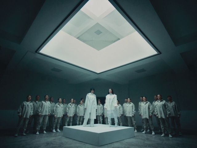 Video Reference: Trousers, Gesture, Window, Space, Formal wear, Event, Uniform, Stage equipment, Workwear, Crew