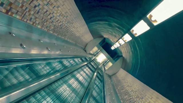 Video Reference: Line, Landmark, Symmetry, Parallel, Tints and shades, Electric blue, Ceiling, Engineering, Pattern, Metal