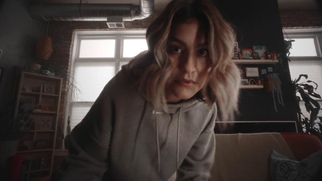 Video Reference: Jaw, Gesture, Flash photography, Window, Shelf, Long hair, Fun, Brown hair, Sitting, Happy