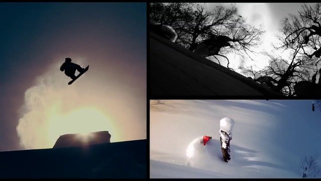 Video Reference: snowboarding, winter, action sports, jump, powder snow, silhouette, snowy slope, trees, outdoors, sport, montage, sunset, backcountry, snow