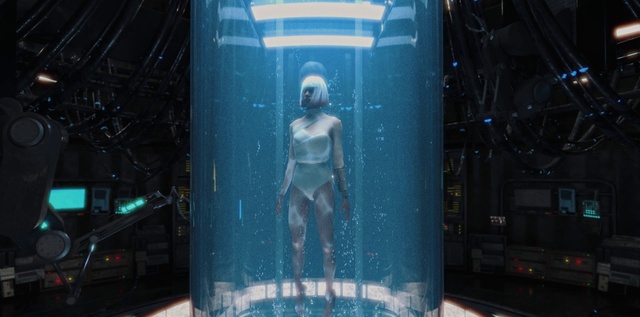 Video Reference: Automotive design, Art, Cg artwork, Display case, Thigh, Electric blue, Glass, Toy, Space, Fictional character