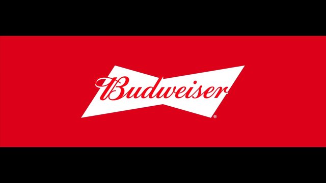 Video Reference: Budweiser, logo, beer, red background, branding, advertisement, wordmark, centered, white logo, black bars