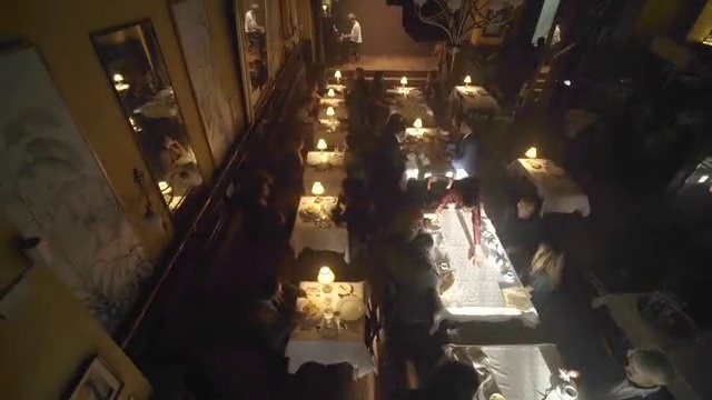 Video Reference: Building, Table, Event, Darkness, City, Ceiling, Room, Light fixture, Night, Chandelier