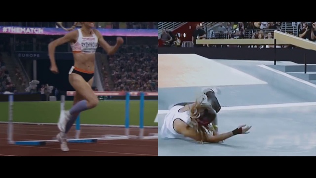 Video Reference: Sports uniform, Sports equipment, Track and field athletics, Thigh, Sportswear, Sports, Shorts, Leotard, Multi-sport event, Competition event