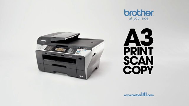 Video Reference: printer, multifunction, office equipment, scanner, copy, print, A3, brother, product shot, advertisement, white background, technology, office