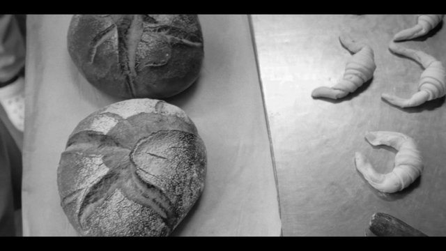 Video Reference: bread, dough, bakery, baking, loaves, pastry, food, close-up, black and white, work surface, artisan, raw dough