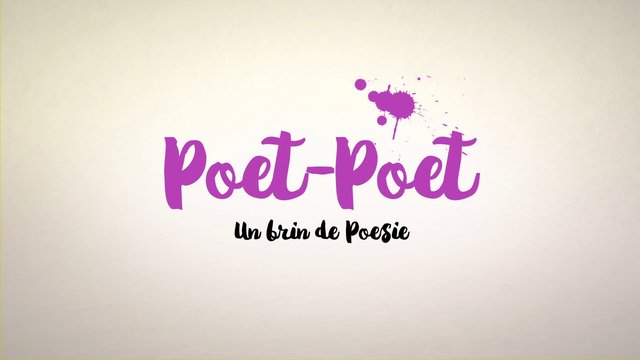 Video Reference: logo, text, typography, purple, paint splatter, branding, title card, minimal background, French text, poetry