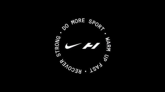 Video Reference: sports, logo, title card, black background, text, typography, circle, branding, motivation, fitness, recovery, warm up, fast, strong, more sport, graphic