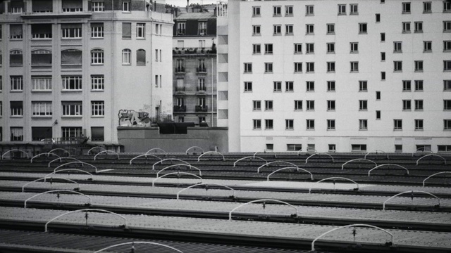 Video Reference: Building, Window, Infrastructure, Architecture, Urban design, Black-and-white, Style, Line, Tower block, Condominium