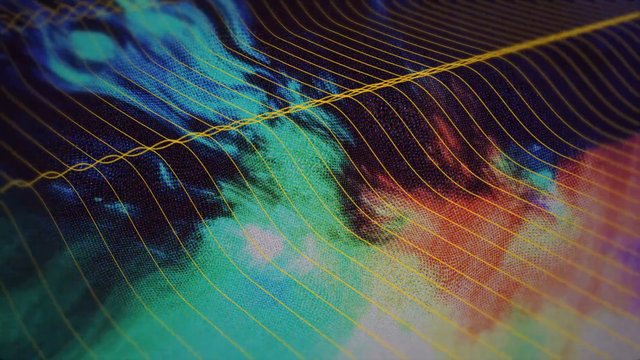 Video Reference: abstract, texture, colorful, fabric, pattern, wavy lines, diagonal lines, close-up, macro, blue, green, red, yellow, artistic, background