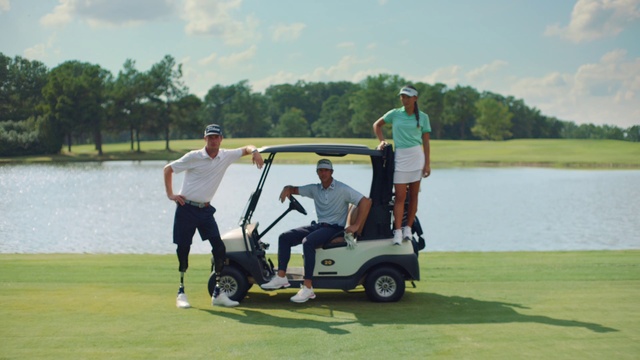 Video Reference: Wheel, Sky, Water, Tire, Cloud, Golf, Golf cart, Golf equipment, Golfer, Vehicle
