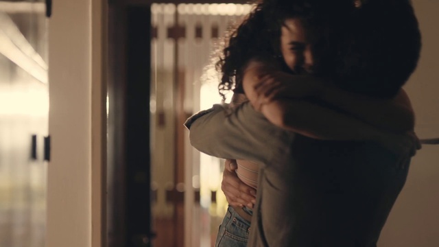 Video Reference: Flash photography, Gesture, Window, Black hair, Smile, Tints and shades, Happy, Long hair, Elbow, Darkness