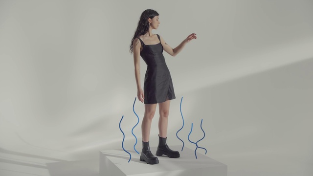 Video Reference: Footwear, Shoe, Leg, Dress, One-piece garment, Human body, Neck, Knee, Sleeve, Thigh