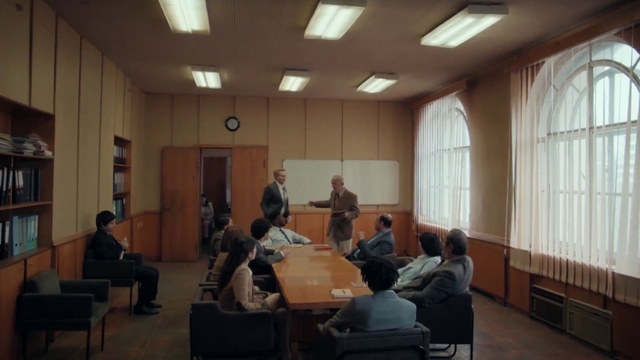 Video Reference: Table, Building, Clock, Chair, Event, Window, Conference hall, Hall, Job, Desk