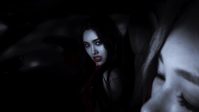 Video Reference: Lip, Eyebrow, Eyelash, Flash photography, Lipstick, Grey, Black hair, Cg artwork, Long hair, Darkness