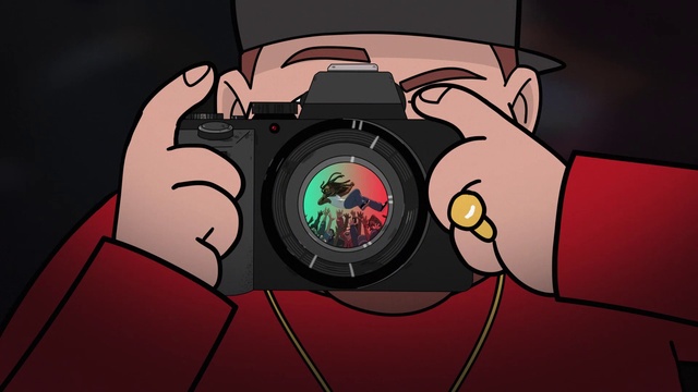 Video Reference: Flash photography, Gesture, Cartoon, Art, Cameras & optics, Gadget, Audio equipment, Font, Circle, Fictional character