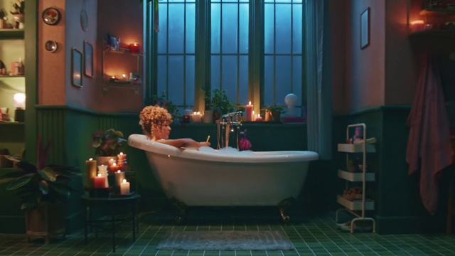 Video Reference: Property, Plumbing fixture, Tap, Purple, Interior design, Bathroom, Bathtub, Plumbing, Flooring, Composite material