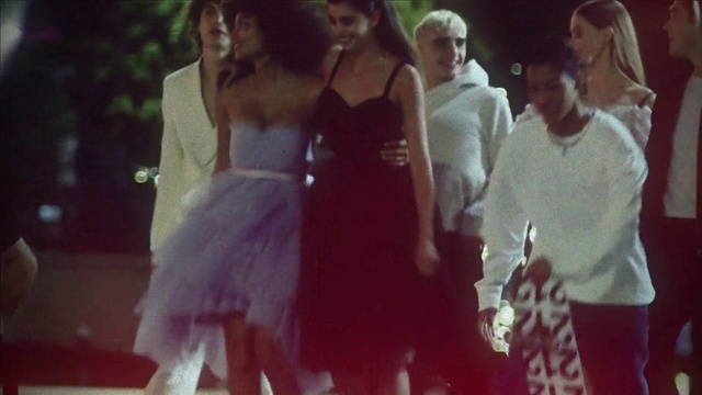 Video Reference: Face, Shoulder, Dress, Flash photography, Standing, Happy, Gesture, Hat, Waist, Bridal party dress