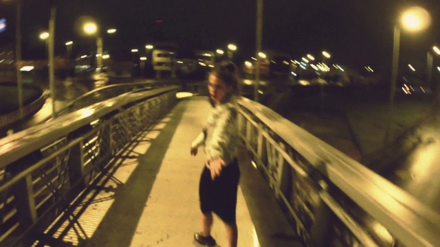 Video Reference: Infrastructure, Flash photography, Street light, Sky, Thoroughfare, Fence, Road, Bridge, City, Midnight