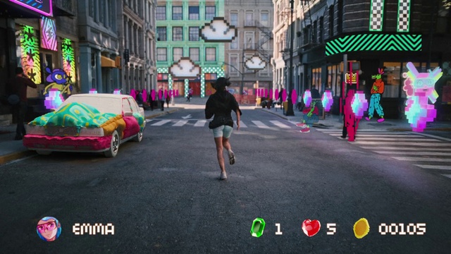 Video Reference: Building, Road surface, Asphalt, Umbrella, Pink, Sidewalk, Neighbourhood, City, Urban design, Fun