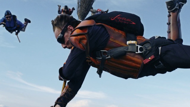 Video Reference: Tandem skydiving, Sky, Glove, Cloud, Parachuting, Helmet, Recreation, Stunt performer, Windsports, Rock-climbing equipment
