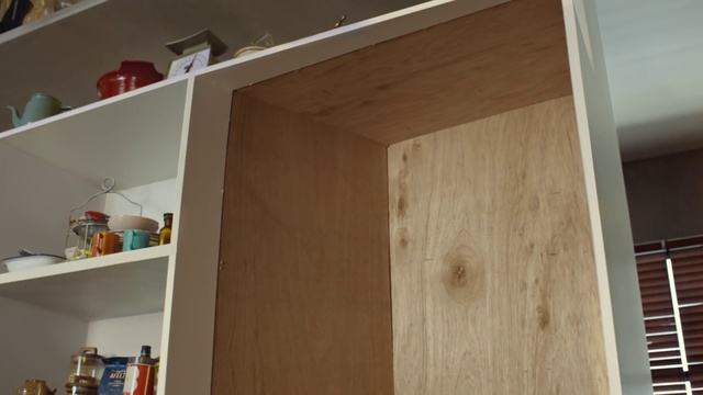 Video Reference: Brown, Shelf, Cabinetry, Shelving, Wood, Building, Bookcase, Floor, Wood stain, Flooring