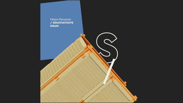 Video Reference: graphic design, chair, wooden furniture, woven texture, typography, blue panel, dark background, poster, minimal layout, abstract composition