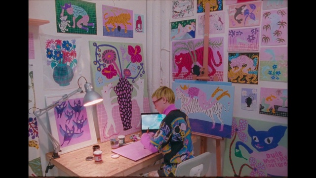 Video Reference: Purple, Table, Textile, Organism, Art, Pink, Artist, Violet, Wall, Community