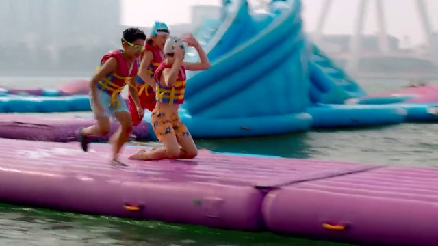 Video Reference: Shorts, Vertebrate, Swimwear, Mammal, Leisure, Recreation, Fun, Inflatable, Barefoot, bounce house