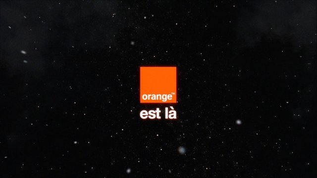 Video Reference: logo, brand, orange, text, black background, particles, title card, advertising, minimal, centered, French, telecom