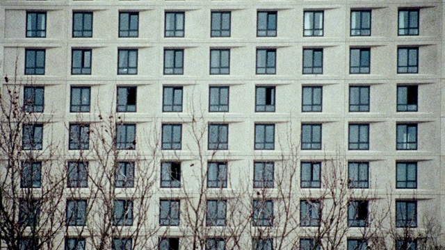 Video Reference: Building, Window, Fixture, Blue, Tower block, Urban design, Condominium, Grey, Rectangle, Line