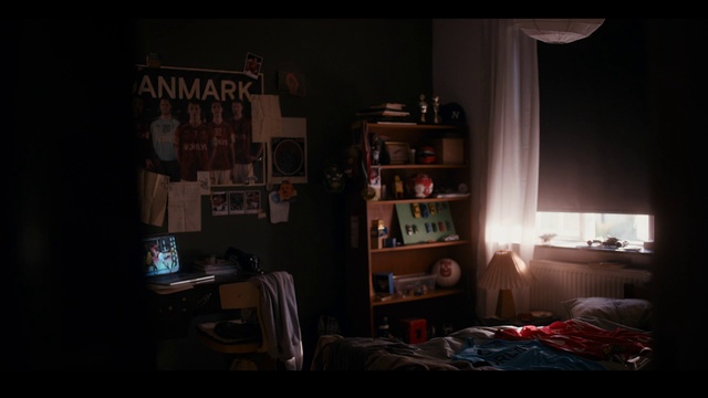 Video Reference: Bookcase, Lighting, Shelving, Shelf, Tints and shades, Picture frame, Curtain, Living room, Space, Darkness