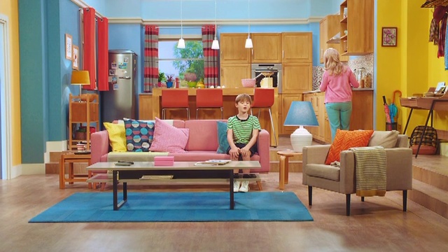 Video Reference: Furniture, Property, Couch, Table, Blue, Azure, Comfort, Decoration, Yellow, Living room