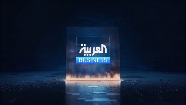 Video Reference: digital graphic, business, Arabic text, title card, blue, glowing panel, abstract background, technology, broadcast, logo, news, futuristic, screen, 3D