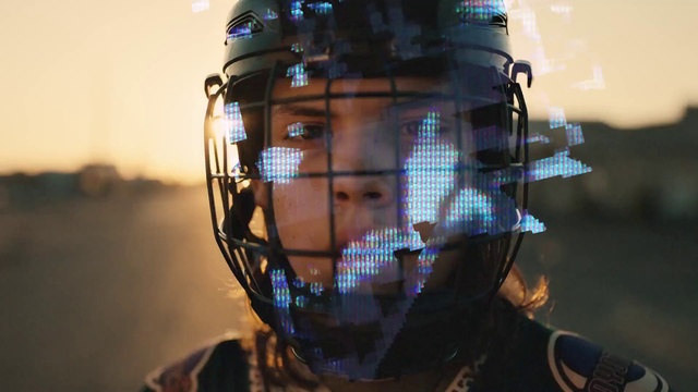 Video Reference: Helmet, Flash photography, Automotive lighting, Sports gear, Personal protective equipment, Electric blue, Eyewear, Space, Lens flare, Reflection