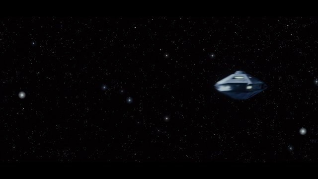 Video Reference: space, starfield, spaceship, spacecraft, flying, science fiction, outer space, vehicle, cosmic, night sky, motion blur, galaxy, astronomy, sci-fi