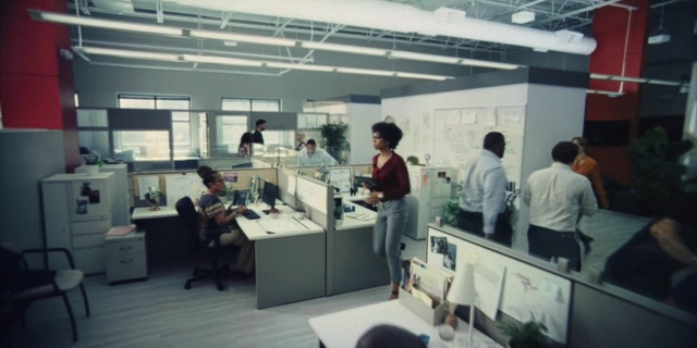 Video Reference: Building, Table, Interior design, Laboratory, Chair, Desk, Computer monitor, Engineering, Research institute, Science