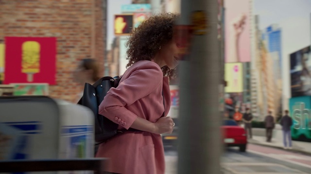 Video Reference: Hairstyle, Standing, Travel, Eyewear, City, Fun, Road, Urban area, Magenta, Street