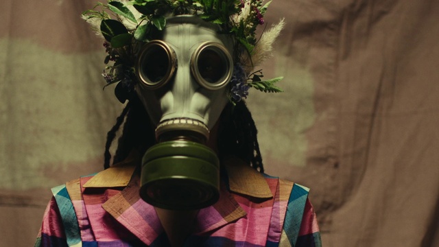 Video Reference: Gas mask, Personal protective equipment, Eyewear, Mask, Event, Science, Costume, Jungle, Grass, Pattern