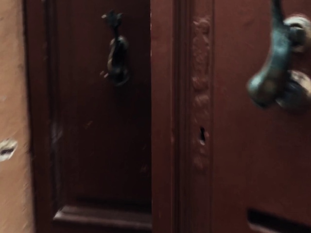 Video Reference: Brown, Handle, Fixture, Door, Household hardware, Wood, Dead bolt, Latch, Door handle, Home door