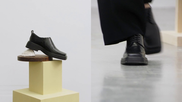 Video Reference: Footwear, Shoe, Leg, Human body, Grey, Material property, Street fashion, Human leg, Art, Foot
