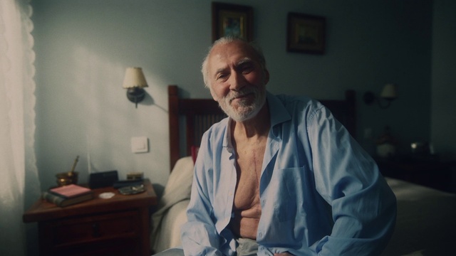 Video Reference: Picture frame, Smile, Jaw, Comfort, Event, Dress shirt, Beard, Facial hair, Drawer, Sitting