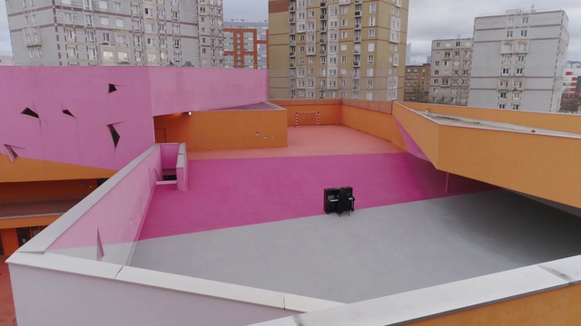 Video Reference: Building, Purple, Interior design, Window, Pink, Urban design, Flooring, Floor, Violet, Material property