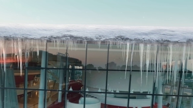 Video Reference: Property, Snow, Sky, Shade, Building, Glass, Freezing, Roof, Ceiling, Facade