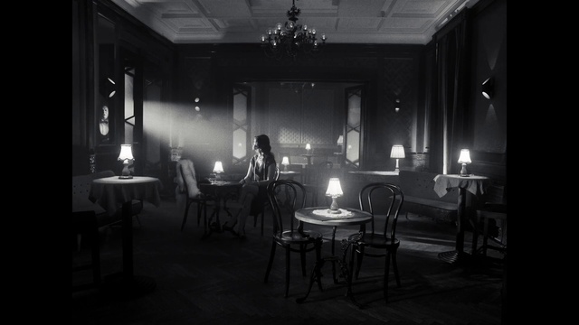 Video Reference: Furniture, Chair, Building, Flash photography, Table, Black-and-white, Couch, Style, Entertainment, Coffee table